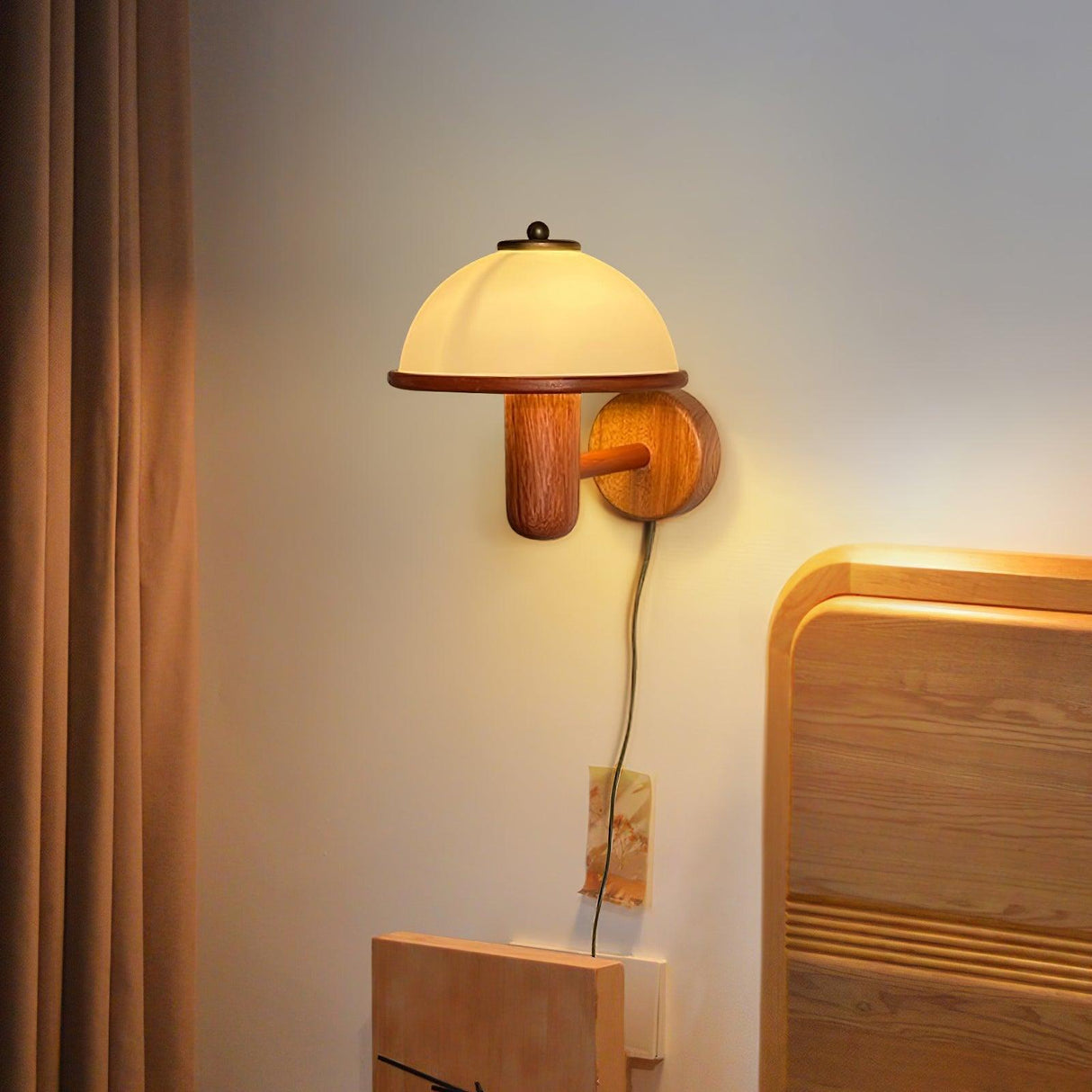 Houten Mushroom Wandlamp