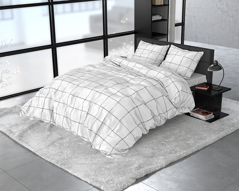 Image of Dreamhouse Satin Deep Check Dekbedovertrek - Wit