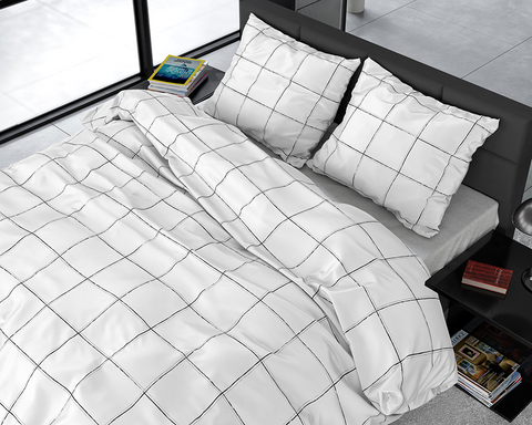 Image of Dreamhouse Satin Deep Check Dekbedovertrek - Wit