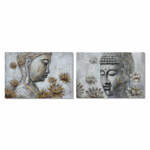 Schilderij DKD Home Decor Pijnboom Canvas Boeddha (2 pcs) (120 x 2.8 x 80 cm)
