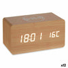 Alarmklok met Draadloze Oplader Bruin PVC Hout MDF 15 x 7,5 x 7 cm (12 Stuks)