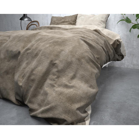 Image of Sleeptime Flanel Twin Washed Cotton-dekbedovertrek - Taupe
