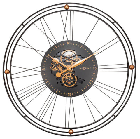 Image of Nextime Wandklok Roman Gear Xxl 90,5 Cm Staal Zwart/Koper